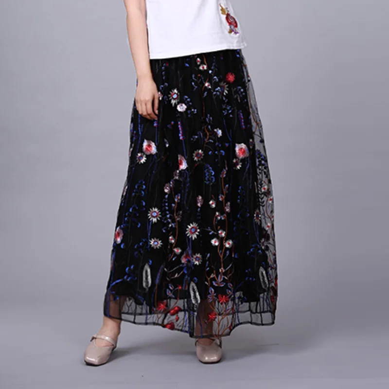 Весна лето мода линия Большой Размер 7XL 8XL 6XL Черная кружевная Цветочная макси Женская юбка дизайн/длинные юбки для женщин
