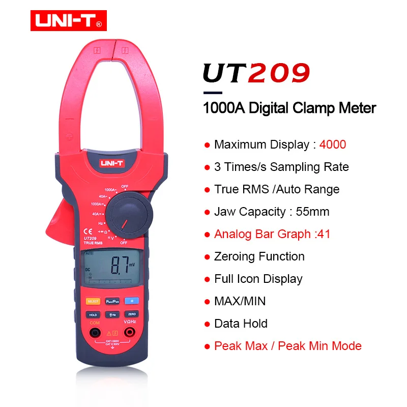 UT209 UNI-T UT207/UT208/UT209 промышленный цифровой клещи 1000A 600 в True RMS Автоматический диапазон клещи мультиметры Амперметр Вольтметр - Цвет: UT209