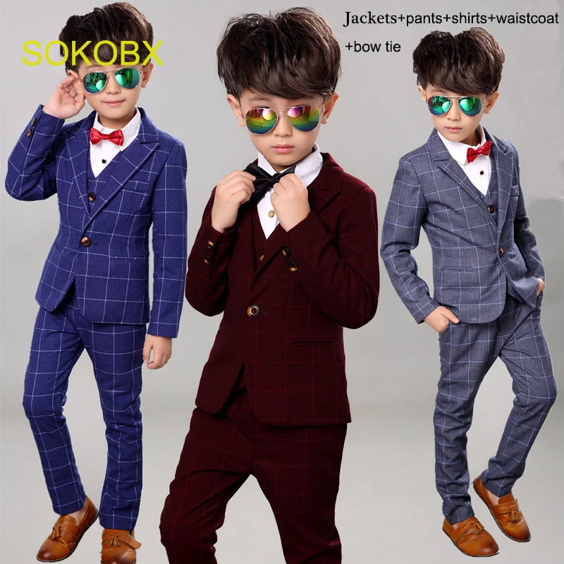 

SOKOBX Boys Black Blazer 5 pcs/set Wedding Suits for Boy Formal Dress Suit Boys 2edding Suit Kid Tuxedos Page Boy Outfits 5piece