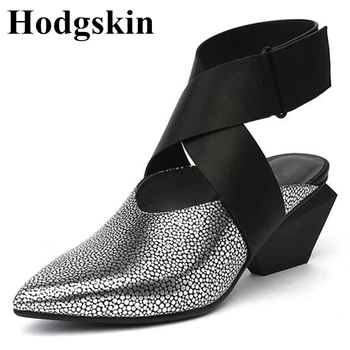 

New Fashion Ankle Bandage Strap Women Pumps Pointed Toe Chunky Strange Heel Lady Sandals Dress Party Shoes