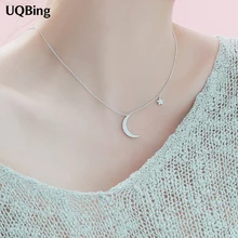 Корейские 925 пробы серебряные ожерелья с Луной и звездами и подвески, серебряная цепочка, колье, ювелирные изделия, ошейник