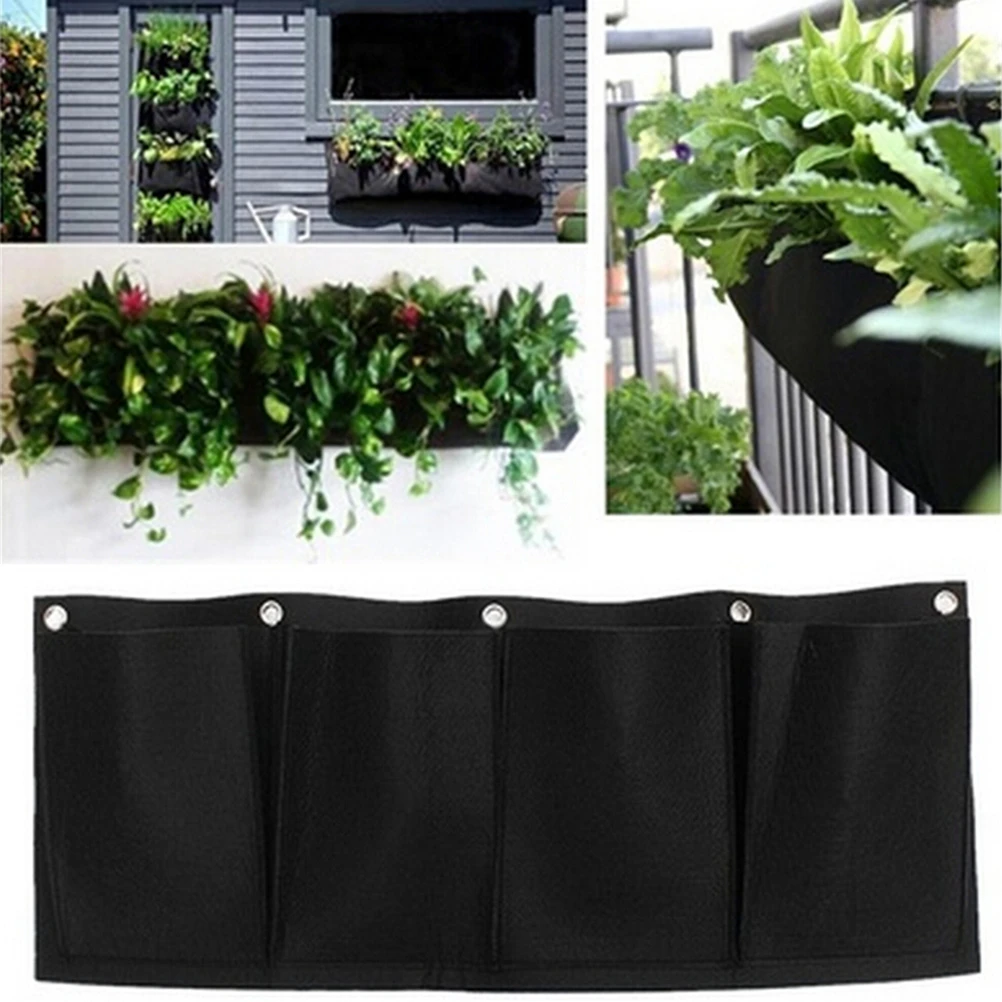 ホームガーデニング花植栽バッグ水平 4 ポケットガーデンプランター壁掛けポリエステル屋内 Planter Planter Bag planter Hanger Aliexpress