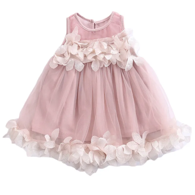 

Baby Girls Dress 2018 New Summer Mesh Girls Clothes Pink Applique Princess Dress Children Summer Clothes Baby Girls Solid Dress