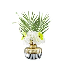 Простые современные черные и белые полосы плюс Золотая керамическая креативная ваза скандинавские домашние цветочные украшения