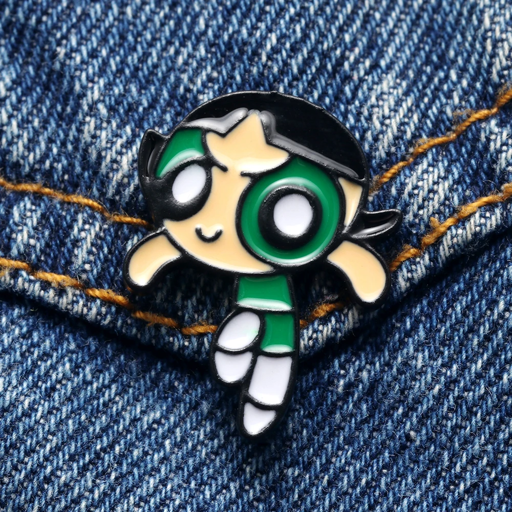 Powerpuff девушки мультфильм Милая металлическая Глянцевая воротник булавка лацкан