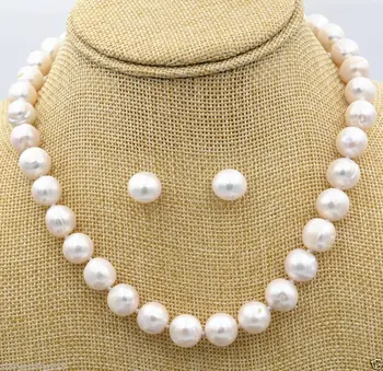 

Fashion Jewelry 13-15 mm white South Sea Pearl Necklace earring Set + Box