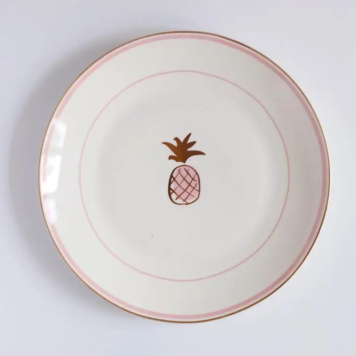 Золотая инкрустация керамические тарелки еда блюда печенье на десерт тарелка ужин тарелка для закуски лоток столовая посуда набор - Цвет: pineapple 205mm