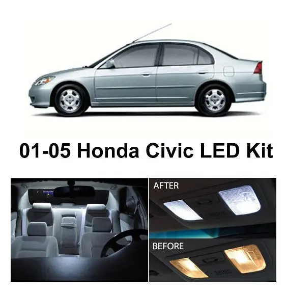 6 шт./лот автомобиль-Стайлинг ксенон белый посылка светодио дный Внутренние огни для Honda Civic 2001-2005
