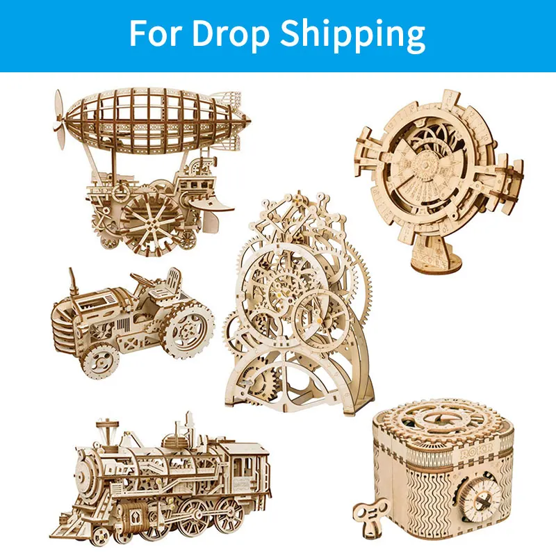 

For Drop Shipping ROKR DIY Mechanical Gear Drive Model 3D Wooden Puzzle Assembly Model Building Kit Toys for Children Adult