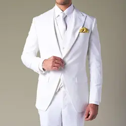 Белые Свадебные Жених смокинги для Slim Fit человек костюм максимумом нагрудные 3 предмета набор пользовательских выпускного вечера вечерние
