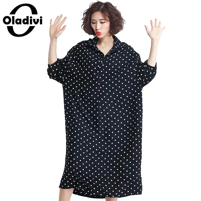 

Oladivi Brand Plus Size Women Ladies Casual Loose Fashion Polk Dot Blouses Cardigan Shirts Girl Long Top Tees Female Tunic Blusa
