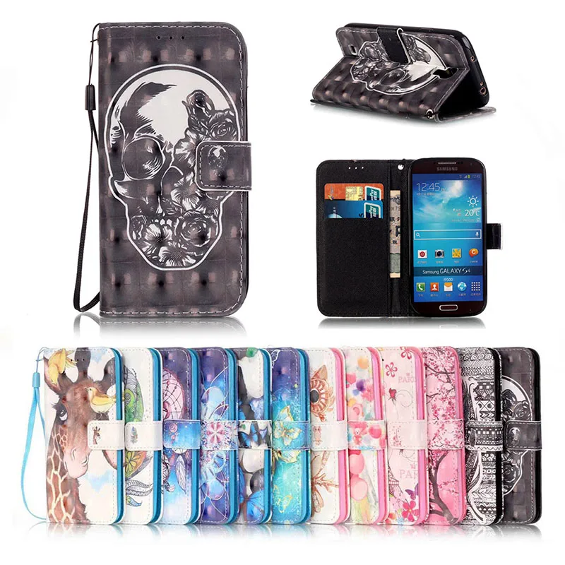 Hand Strap Leather Cases 3D Painting Magnetic Flip Card Slot Holster font b Mobile b font