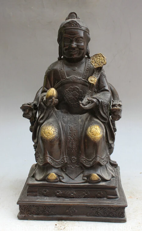 

song voge gem S1777 12" Old Chinese Bronze Seat Dragon Chair Longevity Land Grandma Goddess Statue