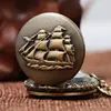 Vintage Bronze Retro Bronze 3D Sailboat Design Small Size Quartz Pocket Watch With Sweater Necklace Chain Free Shipping To Women ► Photo 3/5