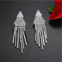 LZX Brand Luxury Crystal Tassel Earring Silver Color CZ Rhinestone Long Drop Earrings For Women Fashion
