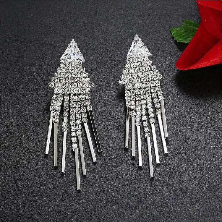 LZX Brand font b Luxury b font font b Crystal b font Tassel Earring Silver Color