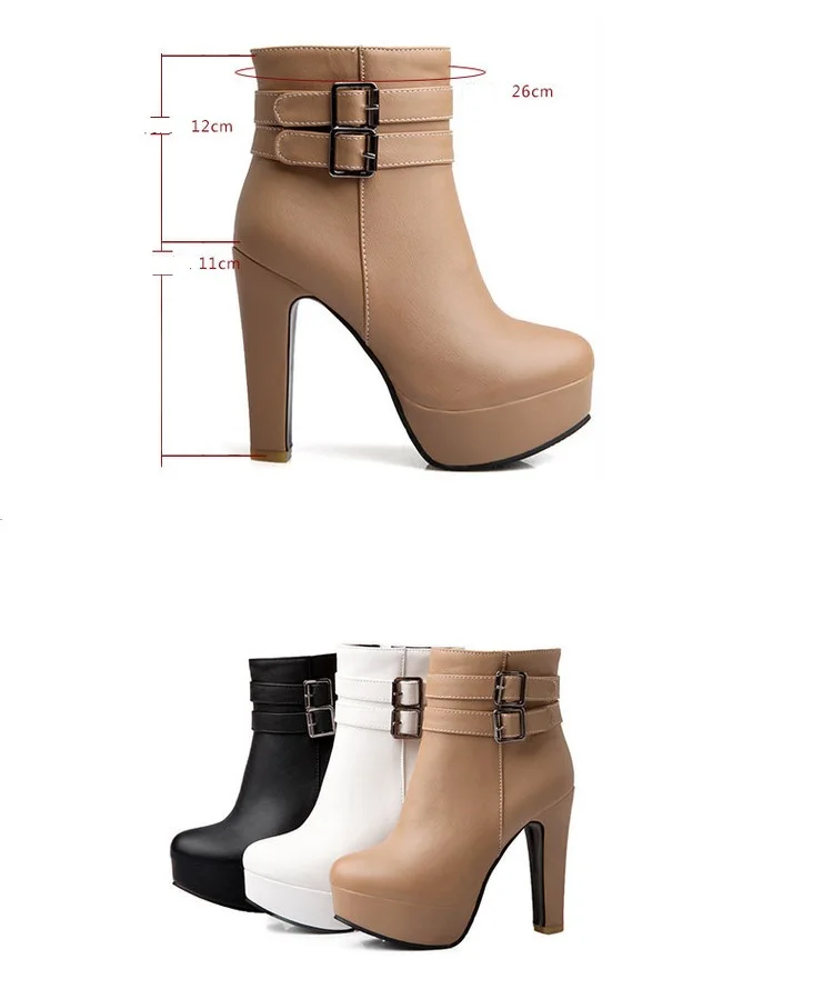 British Style New Autumn And Winter Women Fashion High Heels Ankle Boots Thick Lace-up Booties White Black Yellow0