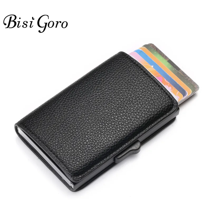 

BISI GORO 2019 New Business Card Holder RFID Blocking Card Wallet Aluminum Box Fashion Soft Leather Slim Card Case Dropshipping