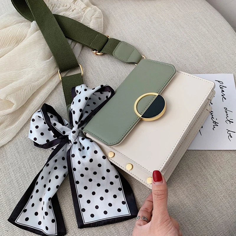  Ribbon Bow Contrast color Leather Crossbody bag 2019 Fashion New Quality PU Leather Women's Handbag