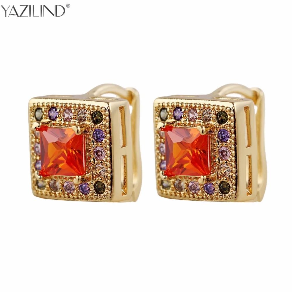 

Charming Big Square Red Cubic Zirconia Female Fashion Jewelry Retro Black Gold Filled Stud Earrings For Women Best Gift