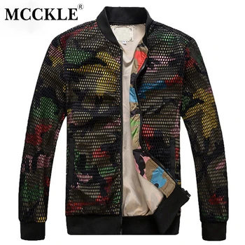 

Hollow Out Camouflage Mesh Bomber Men Jacket Coat Autumn Long Sleeve Thin Stand Man Jackets 2019 Spring Slim Male Baseball Coats