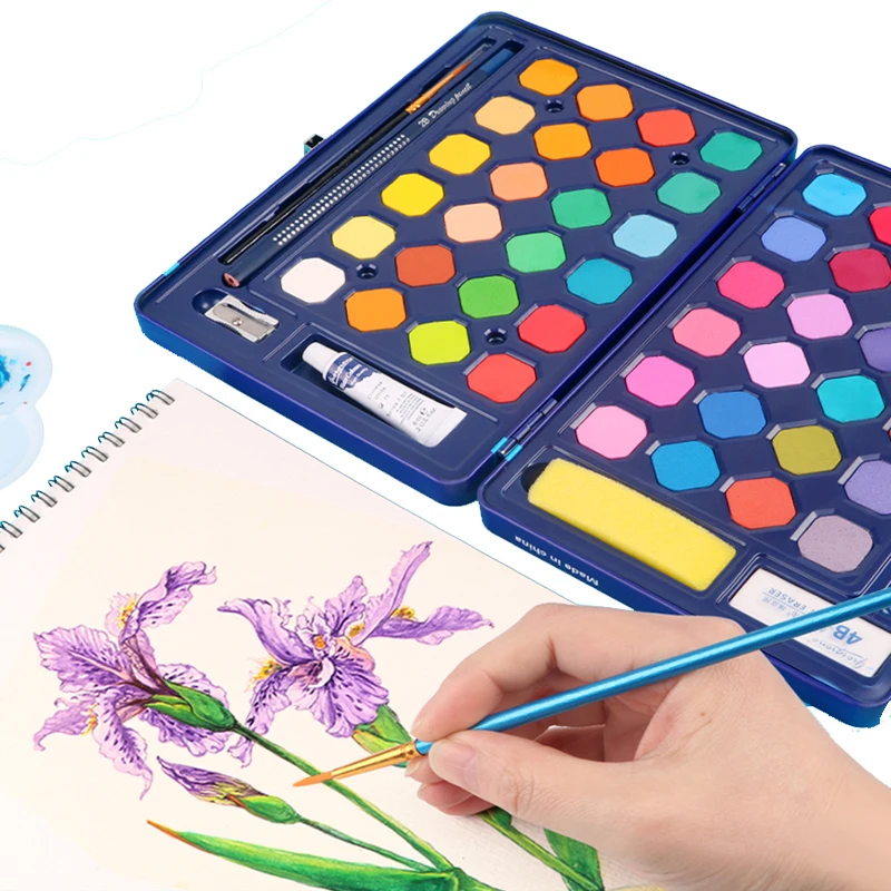 12/18/24/36/48Colors Solid Pigment Paints With Waterbrush For Drawing Painting Watercolors suit Pigment For Draw Art Supplie