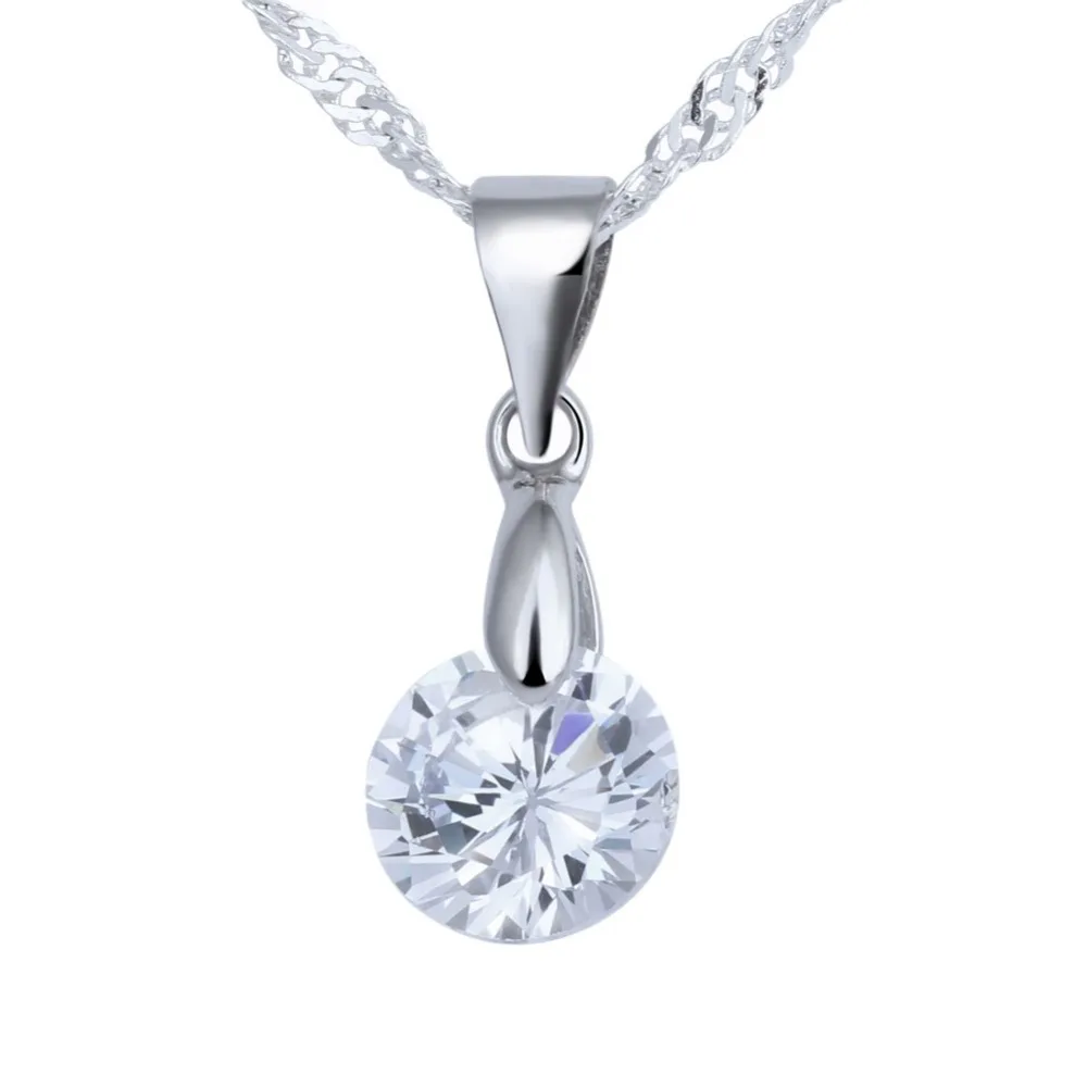 

2015 Autumn Winter style Simple Silver color Crystal Natual Zircon Pendant Necklace 8 MM NL-0878-SV