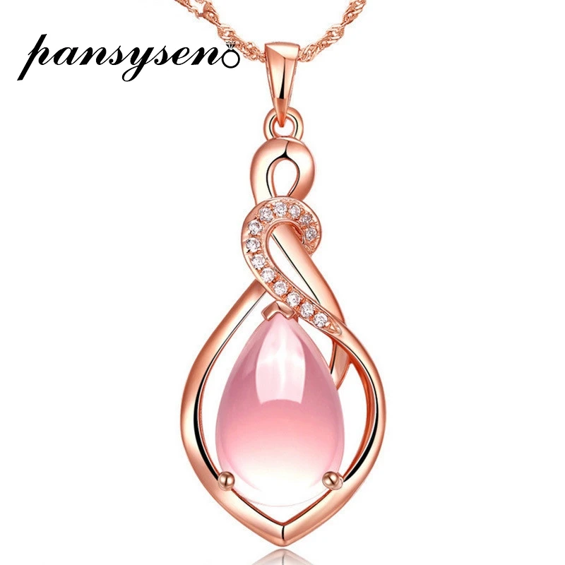 

PANSYSEN Top Quality Women's 925 Silver Jewelry Pendant Necklaces 8*12mm Natural Gemstone Necklace Engagement Fine Jewelry Gifts