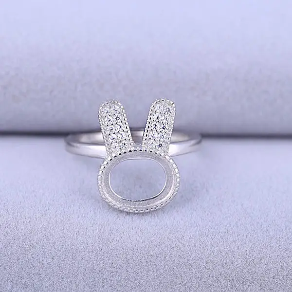 

925 Sterling Silver Women Engagement Wedding Ring 8x10mm Oval Cabochon Semi Mount Ring for Amber Opal Setting Wholesale