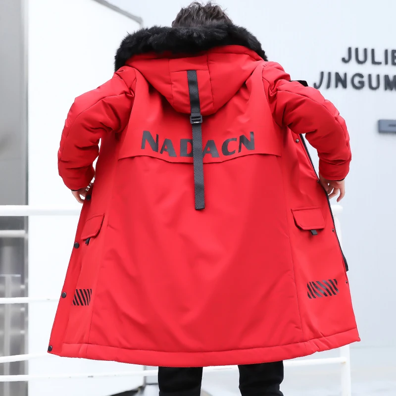 Зимняя мужская верхняя мужская куртка пальто с капюшоном зимняя одежда длинная Мужская стеганая парка хлопок черный красный 3XL