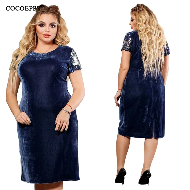 Женское бархатное платье 5XL 6XL осенне зимнее женское большого размера с блестками