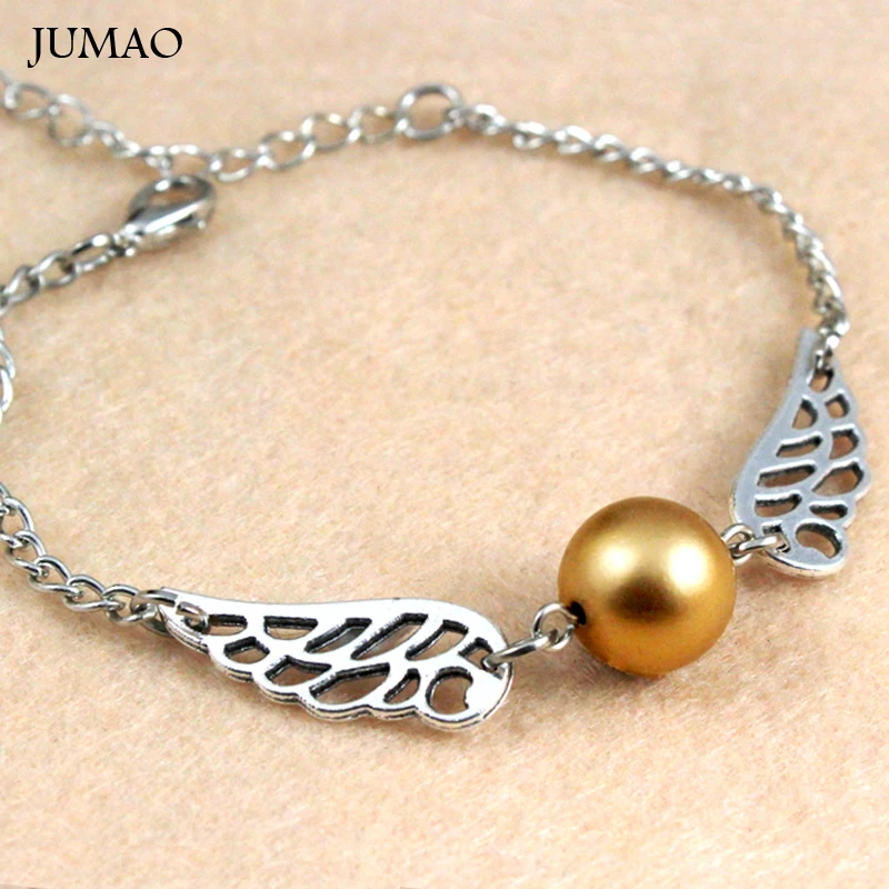 Fashion Jewelry Retro Simulated Pearl Angel Wings Charms Bracelet