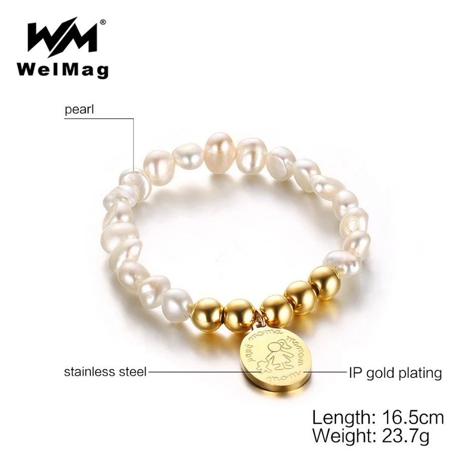 

WelMag Freshwater Pearls Bracelet White Color with Gold Stainless Steel Tag Bracelet for Women Fashion Pearls Strands