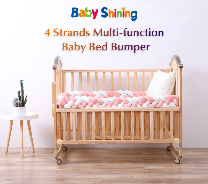 Baby Shining 4 Strands Newborn Crib Bumper 2M/3M Infant Bed Protector Room Decor 17CM(6.7in) Height Pure Weaving Plush Knot