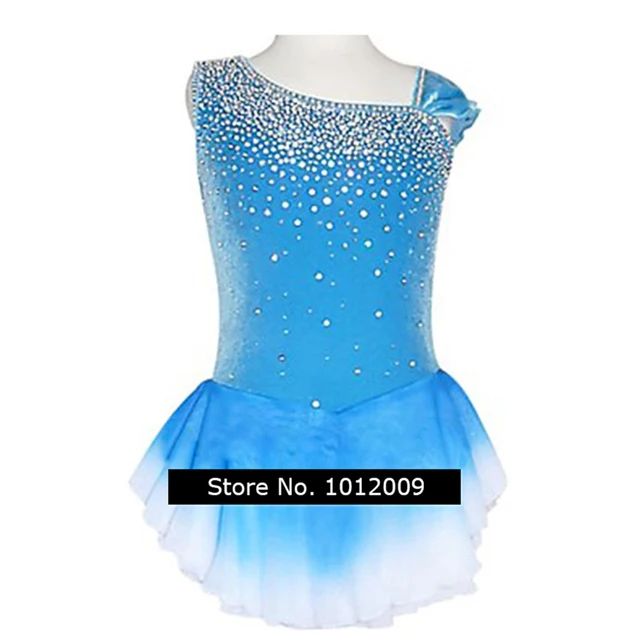Cheap Customized Costume Figure Skating Dress Gymnastics  Blue Adult Child Girl Show Skirt Performance Competition Rhinestone