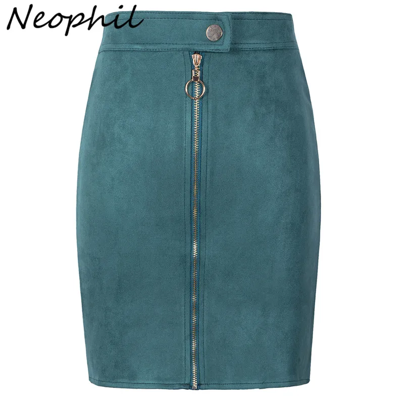 

Neophil Women Suede Mini Pencil Skirts Female Vintage Style 2020 Winter Front Zipper Button Ladies Short Skirts Tutu Saia S1911