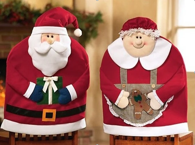 1 Pair Mr Or Mrs Santa Claus Christmas Dinner Decoration Kitchen Chair Covers Chairs Hats