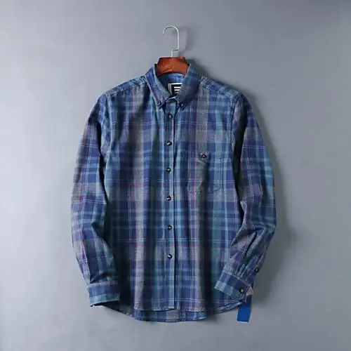 Демисезонный модные Для мужчин одежда Slim Fit Для мужчин рубашка с длинными рукавами Для мужчин хлопок плед Повседневное Для мужчин рубашка социальных размера плюс S-XL - Цвет: Gray Blue Plaid