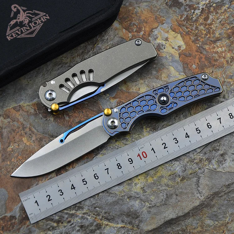 Продажа Кевин нож John VENOM tilock M390 из нержавеющей стали раза лезвие синий titanium Открытый Отдых карманный нож с нейлоновый нож случае