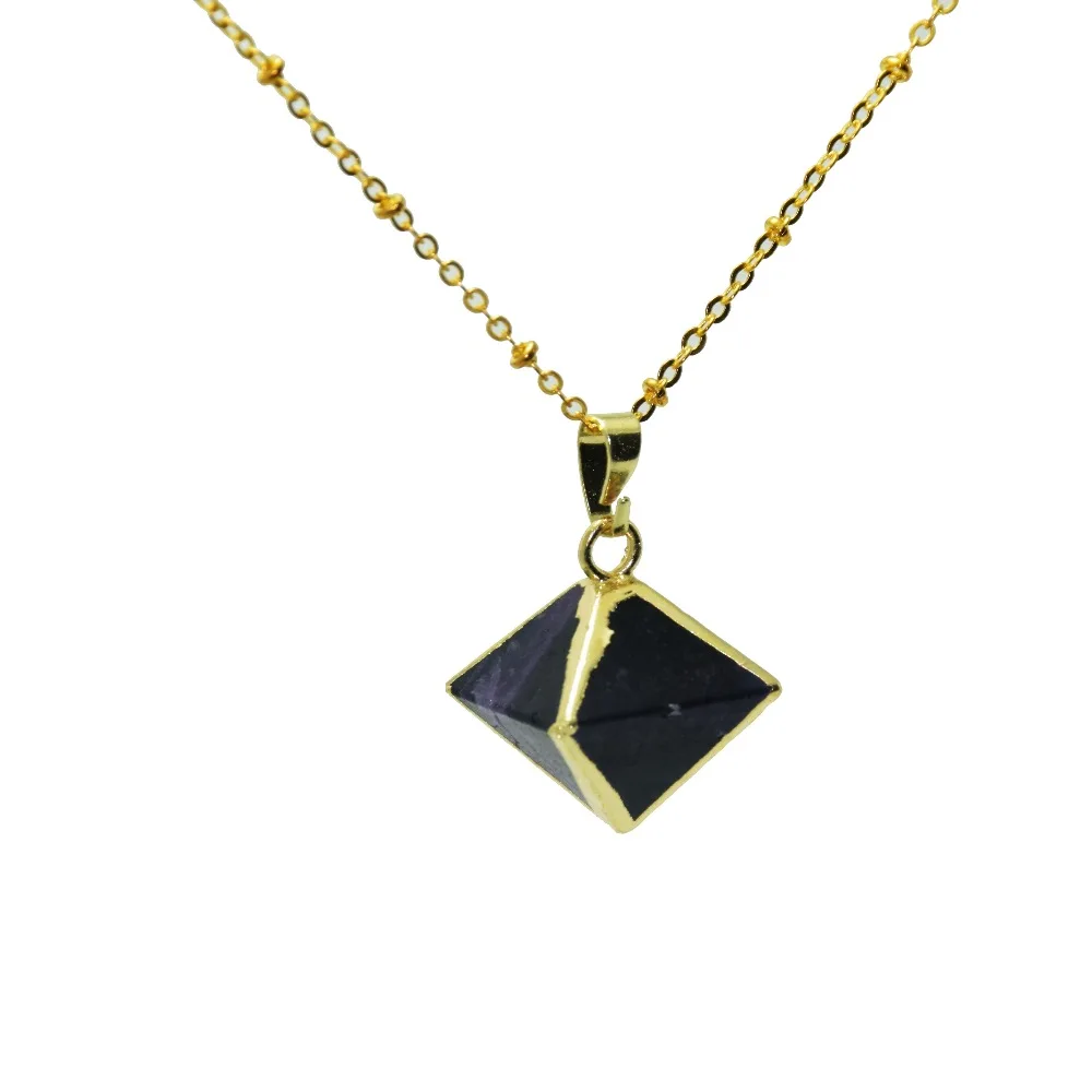 

Gold Bezel purple crystal chain Necklace Column Pyramid pendant necklace Natural stone Pendant Necklace for women jewelry gift