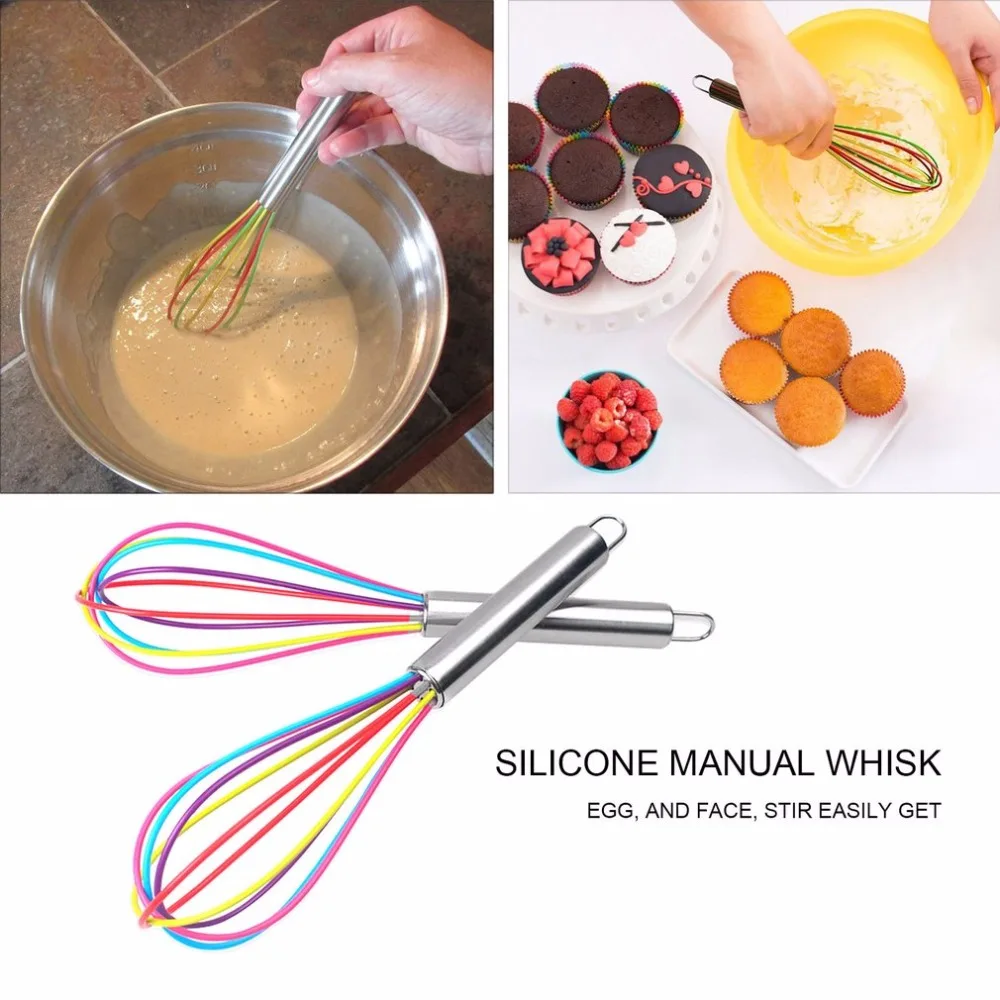 

Colorful Silicone Whisk Frother Milk Cream Kitchen Utensils For Blending Stainless Steel Handle Mixer Stirring Tool Handheld