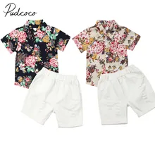 Коллекция года, летняя одежда для малышей От 0 до 5 лет, комплекты хлопковой одежды с цветочным принтом для маленьких мальчиков пляжные костюмы футболка с короткими рукавами+ штаны, топы