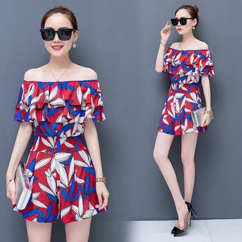 

Bohemian Print Women's Summer Suit Slash Neck Shorts Set Ensemble Femme Deux Pieces Two Piece Set Top And Pants Ukraine