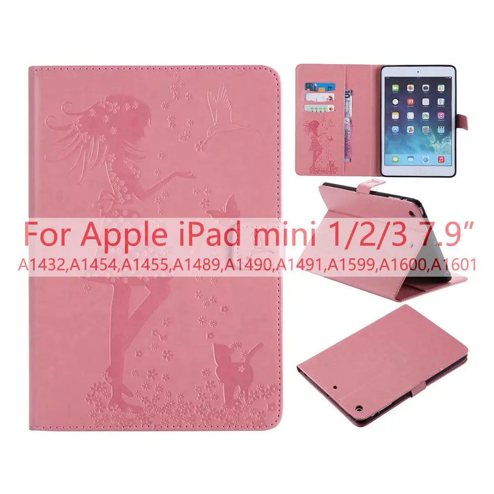 Чехол для iPad Mini 4 чехол с тиснением из искусственной кожи+ мягкая задняя крышка Trifold Stand Auto Sleep/Wake up Smart Cover для iPad Mini 1/2/3 - Цвет: Pink