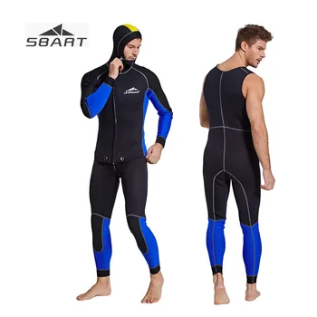 

SBART 3MM Men's Wetsuit Keep Warm Surf Clothes Two Pieces Snorkeling Suit with Hood Neoprene Spearfishing Suit Winter Swimsuit