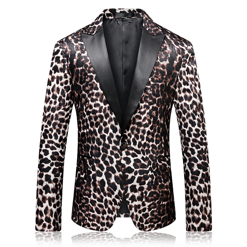 

Famous Brand Men Blazers Slim Fit Stylish Leopard Print Designer Item 2019 New Smart Casual One Button Mens Suit Jacket 9007