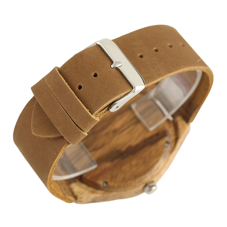Retro Zebra Wood Watch Men's Annual Ring Round Dial Clock Male Quartz Wristwatch Soft Brown Genuine Leather Band Watches for Men (6)