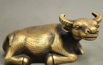 

ymy voge gem S3385 Folk Chinese Bronze Year Zodiac Animals Lying OX Bull Copper Statue Sculpture