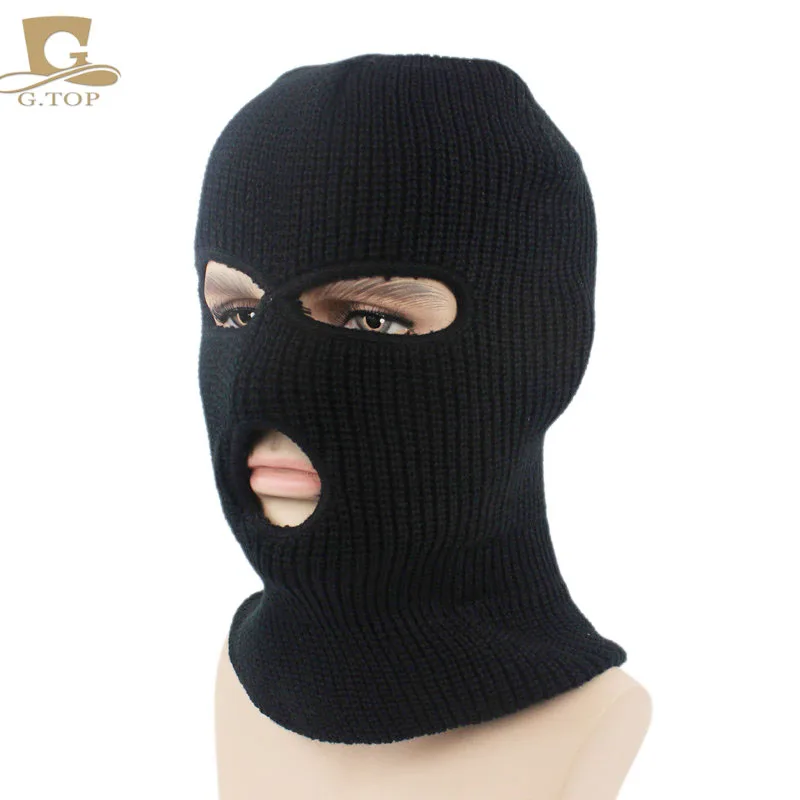 Unisex face Mask Beanie 3 Hole Warm Winter Plain Color Knitted Cap Hat