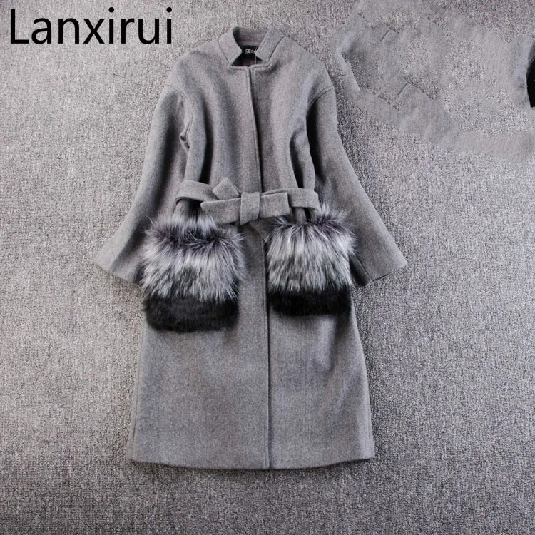 Women Winter Coats Jackets 2018 Autumn Winter Grey Wool Coat Fur Pocekt Long Parka Warm Outwear Spring casaco feminino Coats